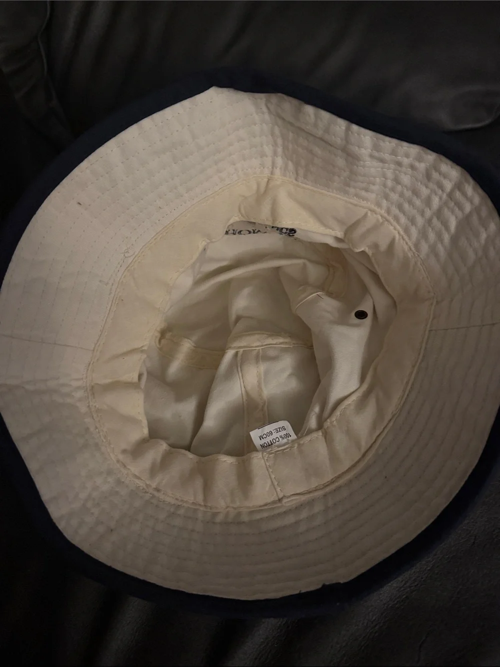 St. Thomas Virgin Islands Embroidered Bucket Hat - Cream with Navy Trim